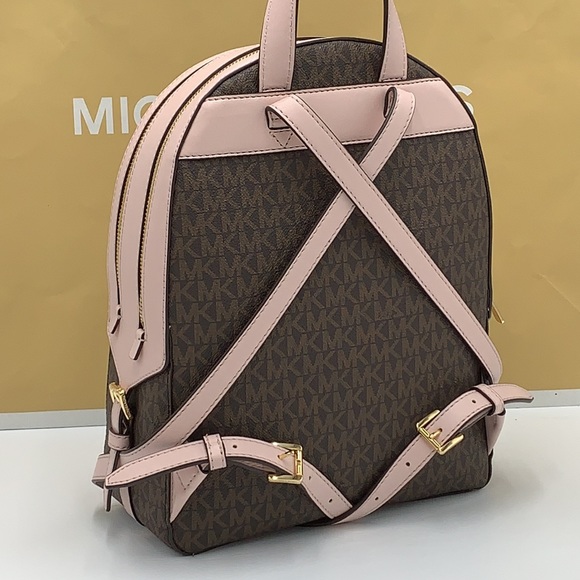 MICHAEL KORS JAYCEE MEDIUM ZIP POCKET BACKPACK BROWN /PINK SIGNATURE COLOR - Picture 3 of 16